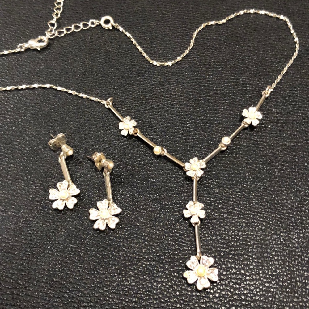 Women’s silver costume necklace and earring set